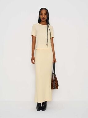 Reformation Cream Amy Knit Two Piece Skirt Set
